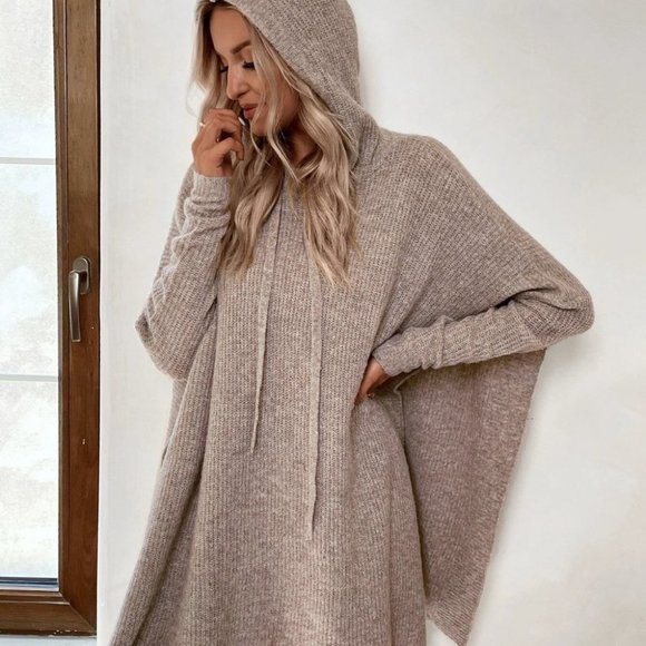 Casual Womens Hooded knit Sweater top Khaki - Picture 5 of 5